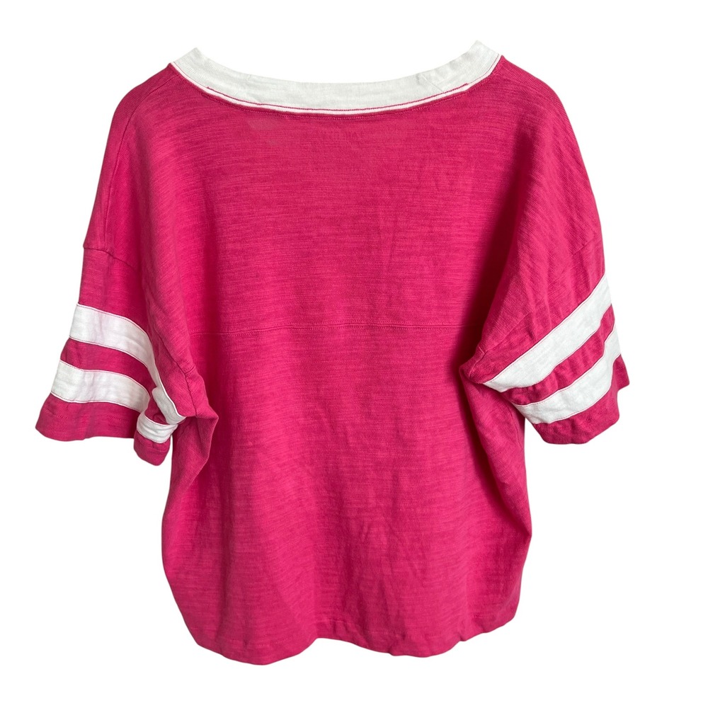 Faherty 100% Organic Cotton Hot Pink Sunwashed Slub Varsity V Neck Tee SZ XL - Picture 3 of 12